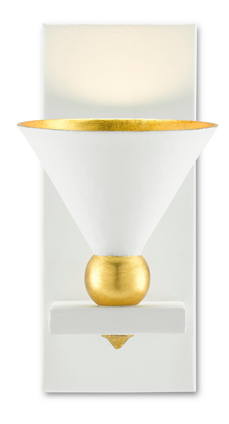 Currey and Company 5000-0184 One Light Wall Sconce, Gesso White/Contemporary Gold Leaf Finish - LightingWellCo