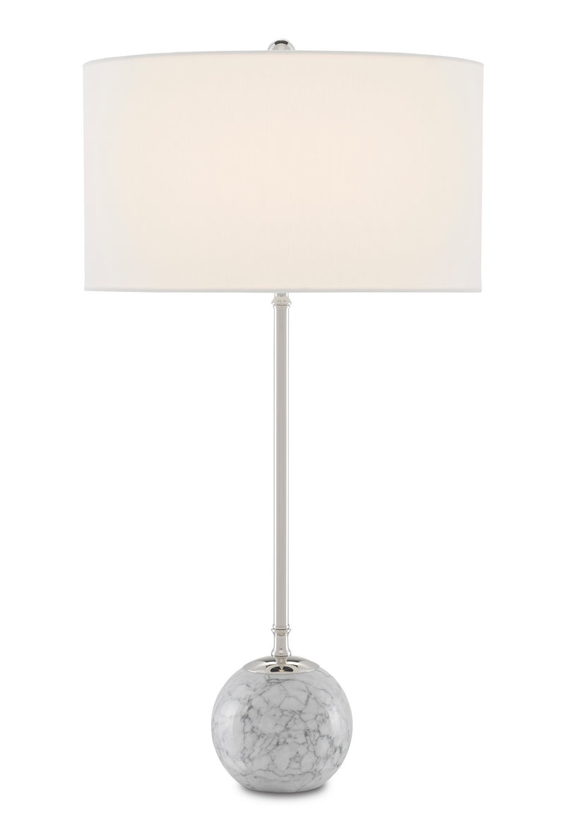 Currey and Company 6000-0646 One Light Table Lamp, Gray & White Veined Marble/Polished Nickel Finish - LightingWellCo