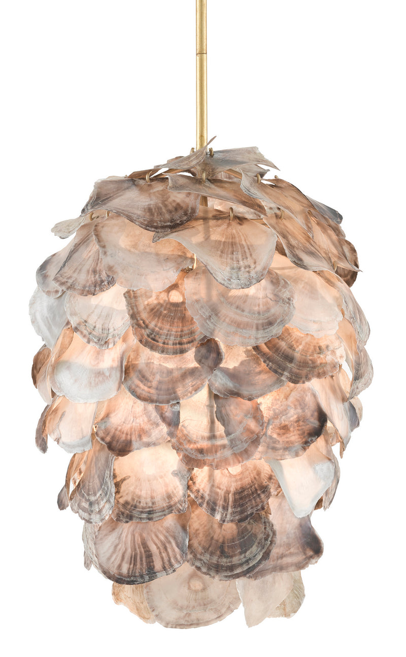 Currey and Company 9000-0736 One Light Pendant, Contemporary Gold Leaf/Painted Gold/Natural Shell Finish - LightingWellCo