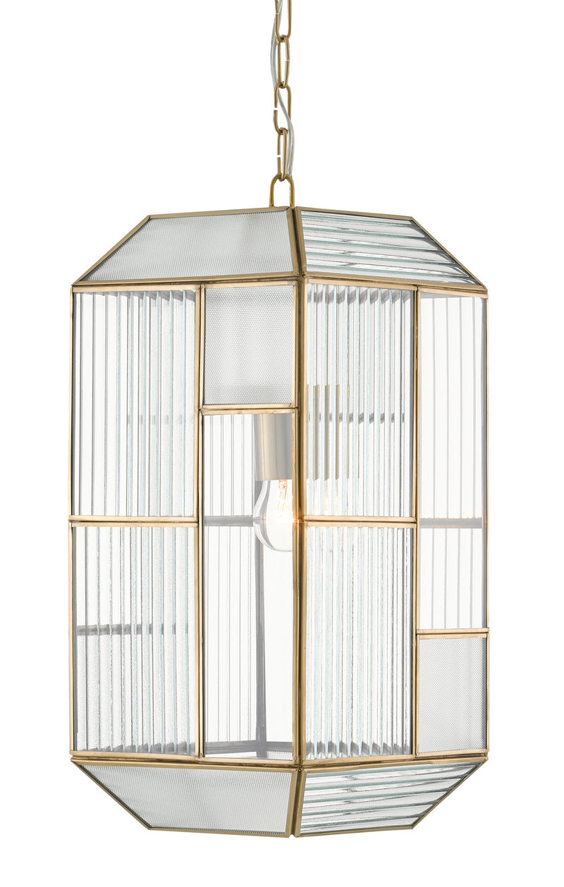 Currey and Company 9000-0749 One Light Pendant, Brass Antique/Clear Finish - LightingWellCo