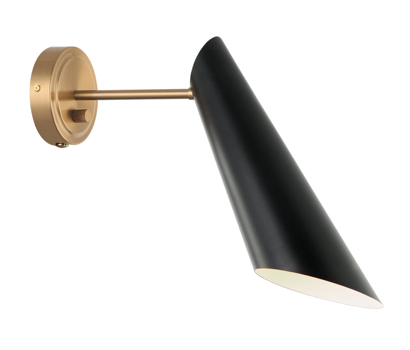 Matteo Lighting S08011AGBK Wall Sconce Light, Aged Gold Brass / Black Finish - LightingWellCo