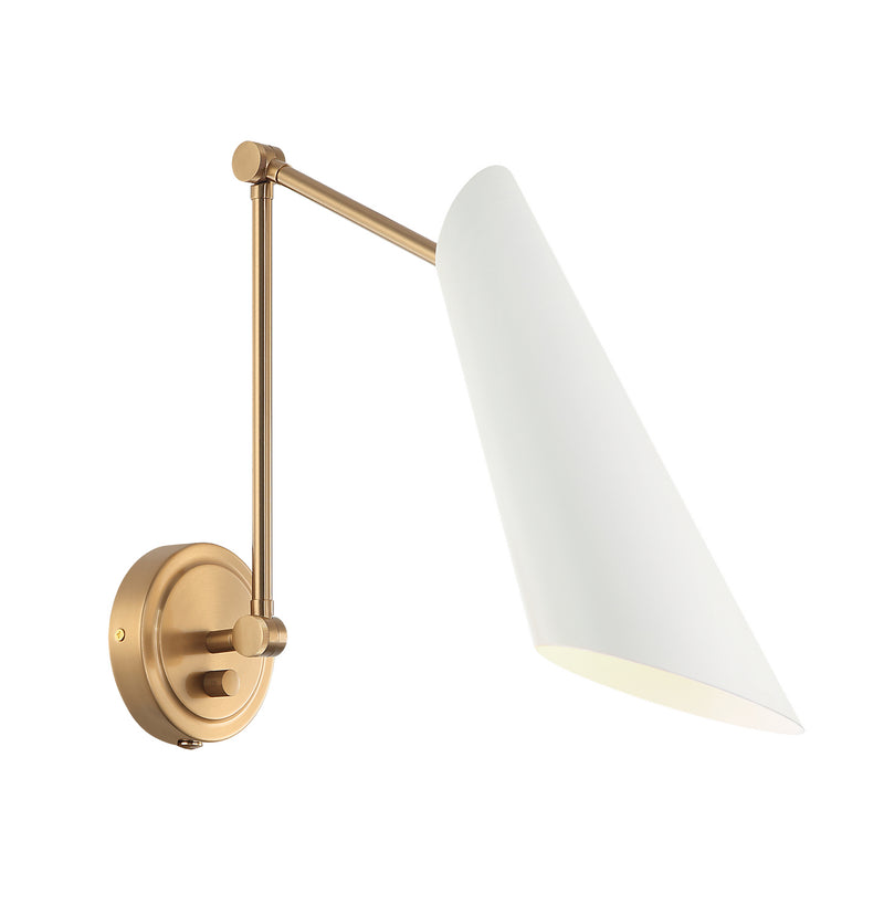 Matteo Lighting S08021AGWH Wall Sconce Light, Aged Gold Brass / White Finish - LightingWellCo