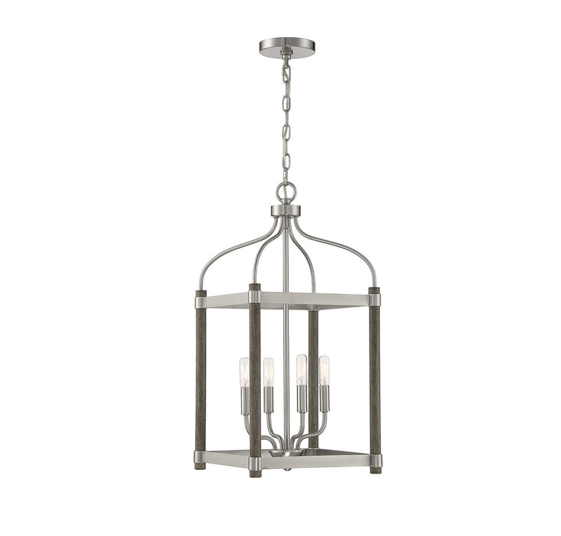 Savoy House 3-2245-4-139 Four Light Foyer Pendant, Graywood W/ Pewter Accents Finish LightingWellCo