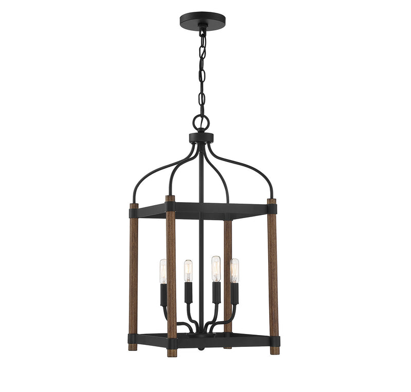 Savoy House 3-2245-4-191 Four Light Foyer Pendant, Darkwood With Black Accents Finish LightingWellCo