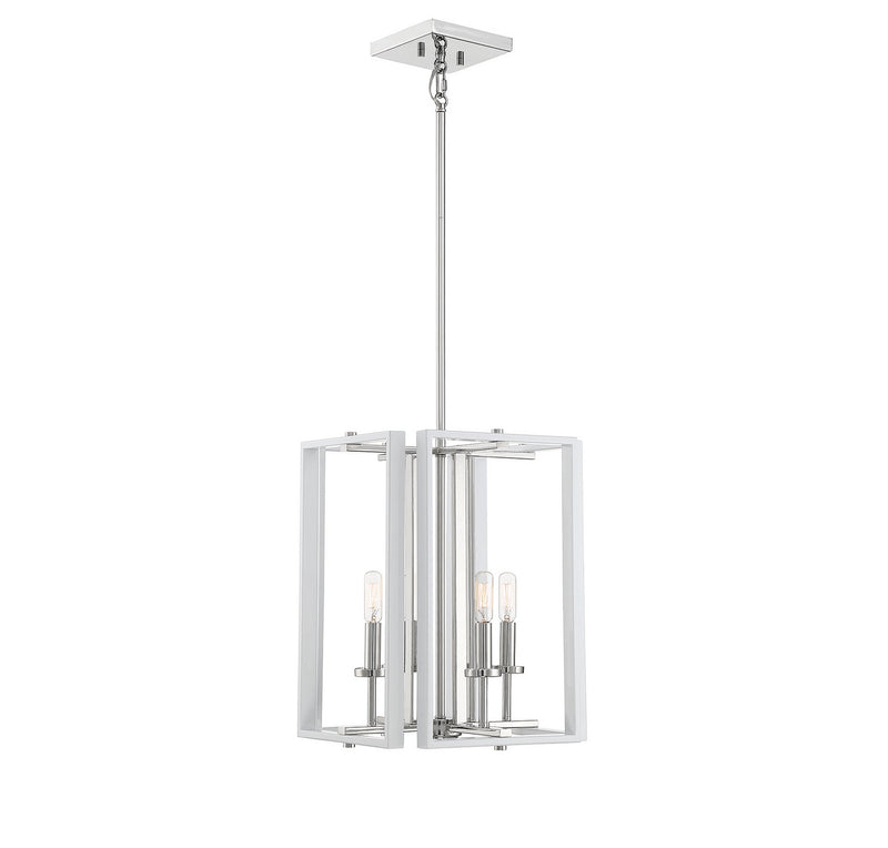 Savoy House 3-8881-4-172 Four Light Pendant, White W/ Polished Nickel Accents Finish LightingWellCo