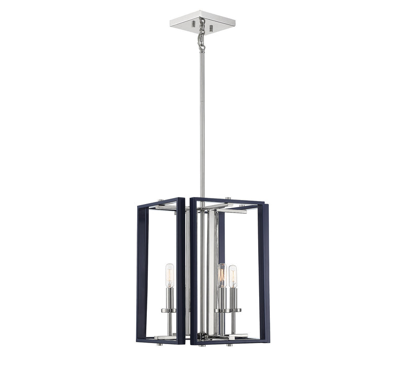 Savoy House 3-8881-4-174 Four Light Pendant, Navy W/ Polished Nickel Accents Finish LightingWellCo