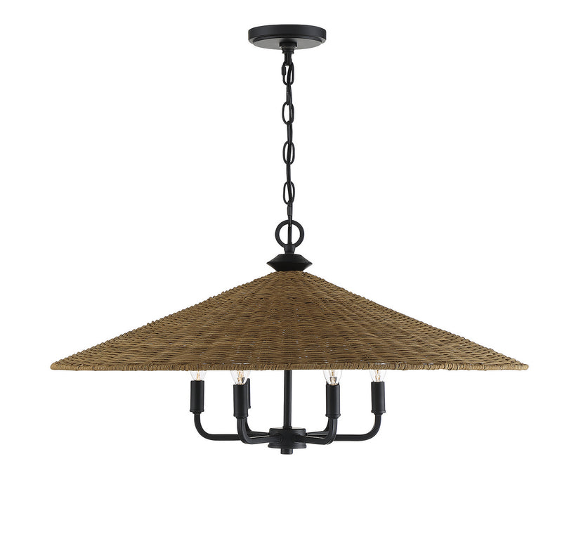 Savoy House Eman 7-7772-6-180 Six Light Pendant, Matte Black With Dark Rattan Finish - LightingWellCo