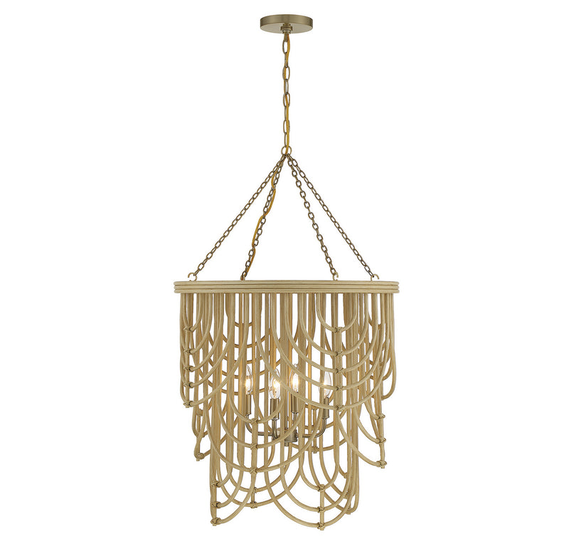 Savoy House Bremen 7-7910-4-177 Four Light Pendant, Warm Brass With Natural Rattan Finish - LightingWellCo