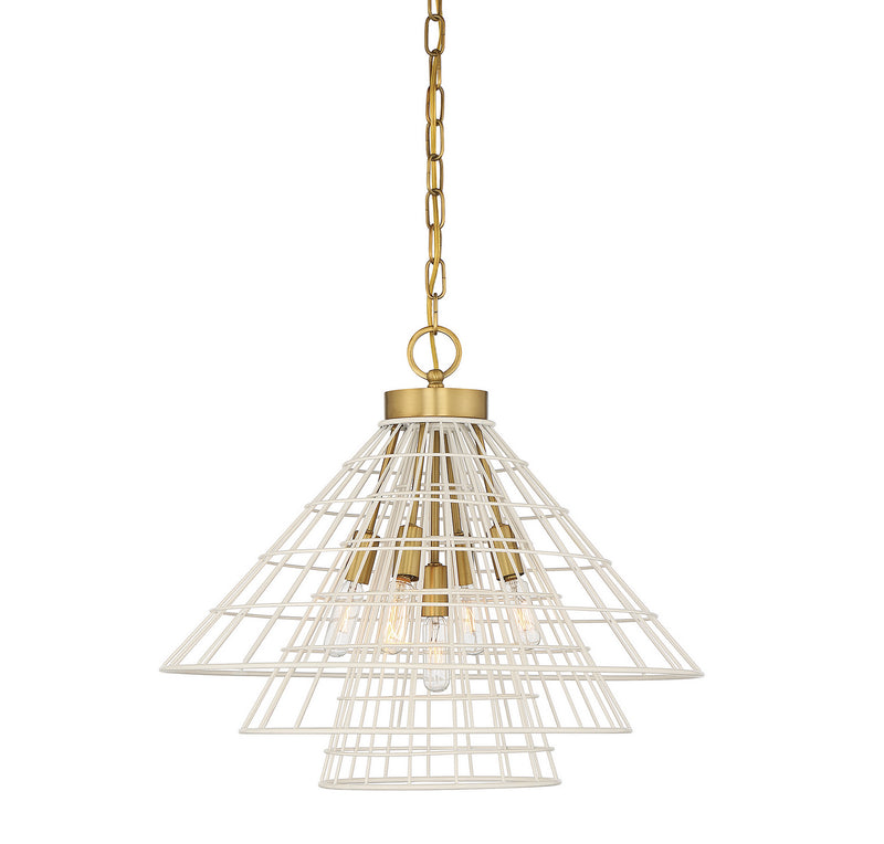 Savoy House Lenox 7-8850-5-142 Five Light Pendant, White W/Warm Brass Finish - LightingWellCo