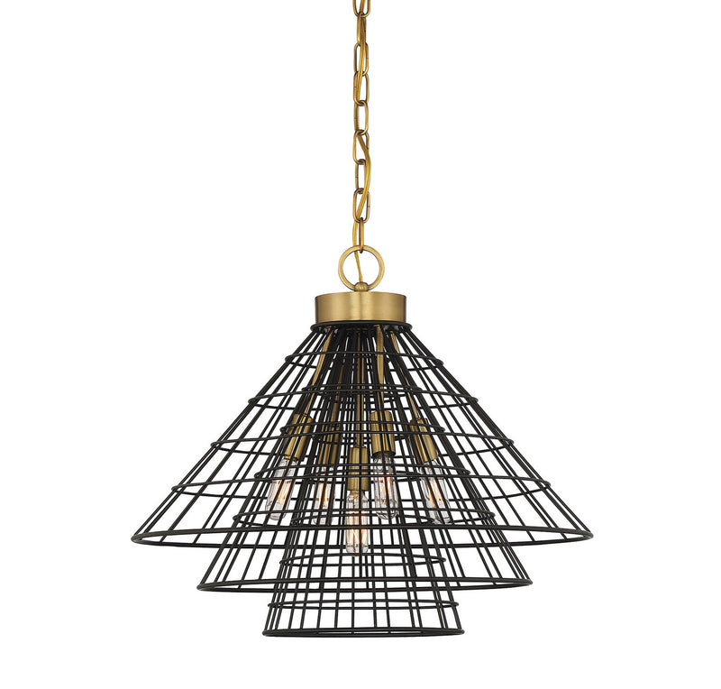 Savoy House Lenox 7-8850-5-143 Five Light Pendant, Black W/Warm Brass Finish - LightingWellCo