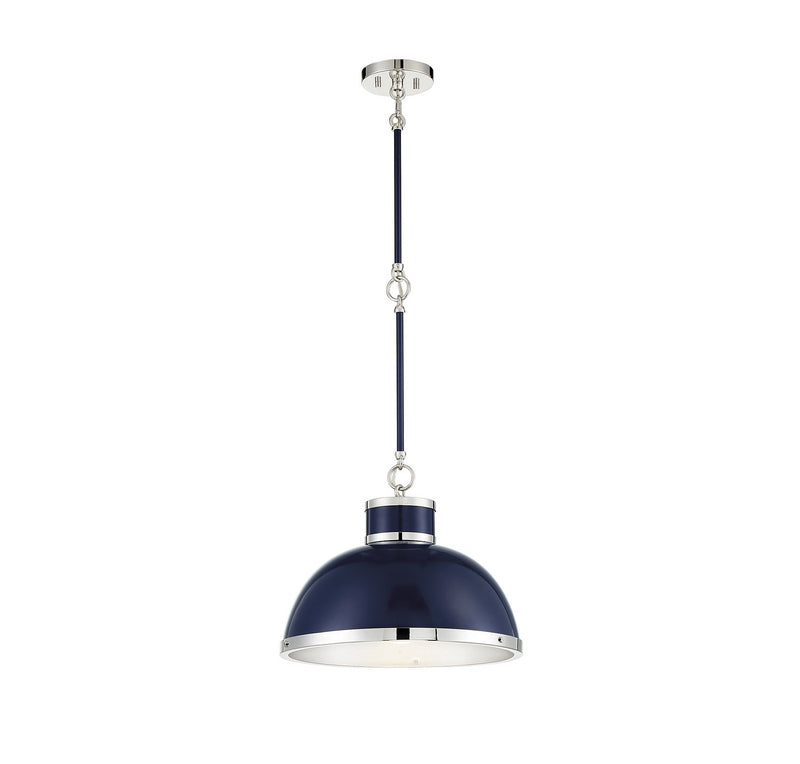 Savoy House Corning 7-8882-1-174 One Light Pendant, Navy W/ Polished Nickel Finish - LightingWellCo