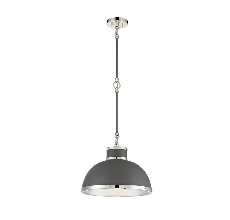 Savoy House Corning 7-8882-1-175 One Light Pendant, Gray W/ Polished Nickel Finish - LightingWellCo