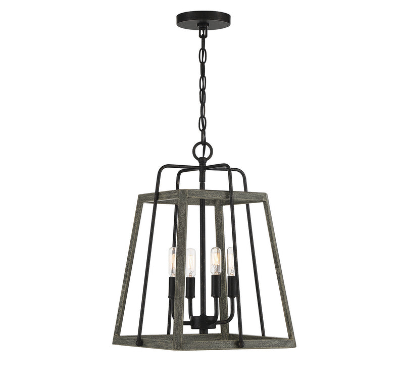 Savoy House Hasting 7-8893-4-101 Four Light Pendant, Noblewood With Iron Finish - LightingWellCo