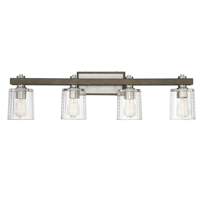 Savoy House Halifax 8-1255-4-165 Four Light Bath Bar, Satin Nickelw/ Gray Wood Finish - LightingWellCo