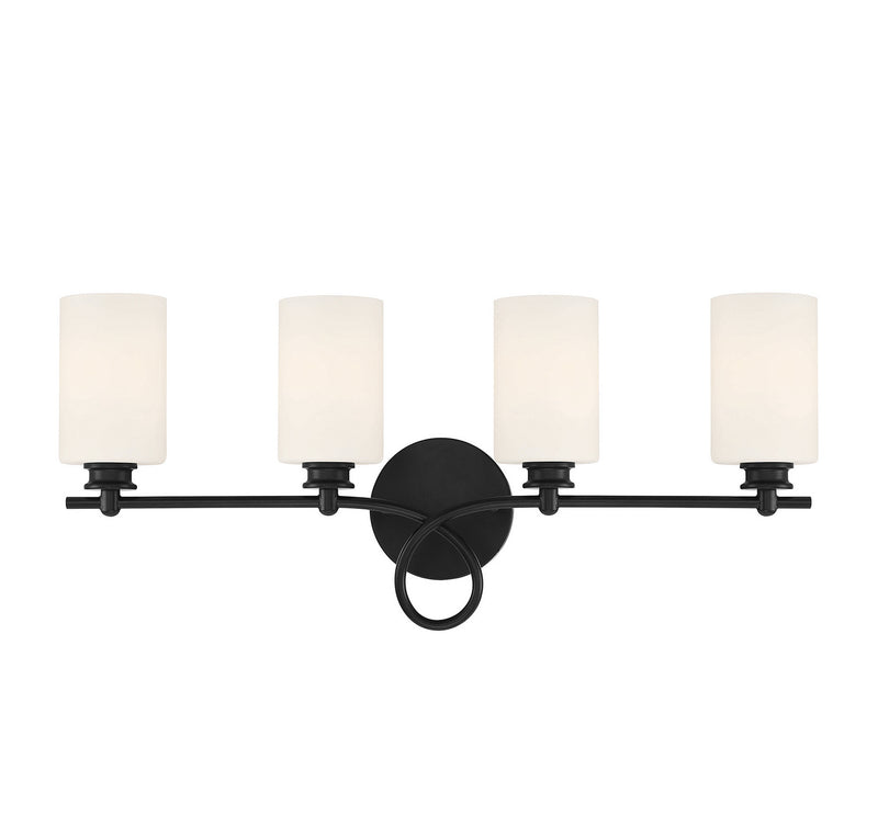 Savoy House Woodbury 8-530-4-BK Four Light Bath Bar, Black Finish - LightingWellCo