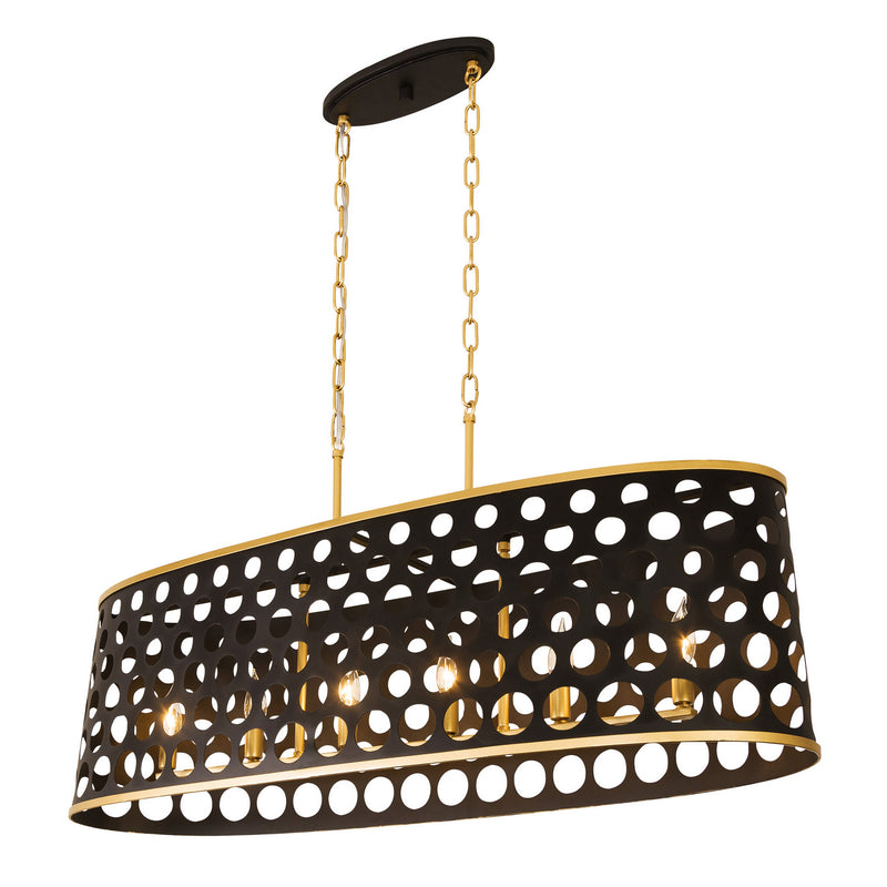 Varaluz 346N06MBFG Six Light Pendant, Matte Black/French Gold Finish - LightingWellCo