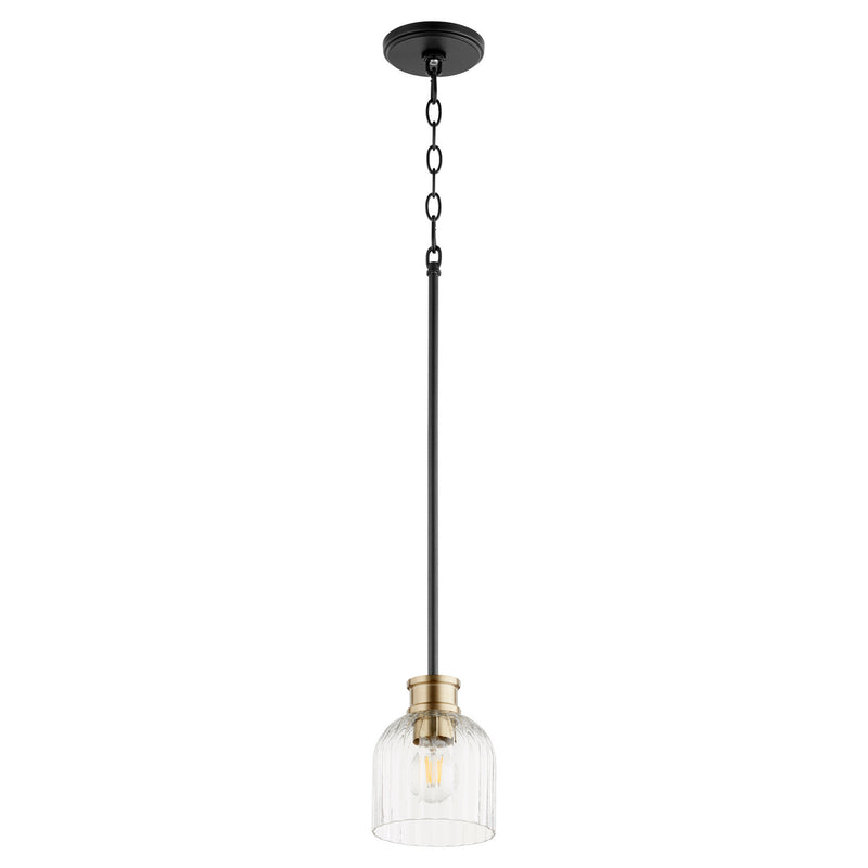 Quorum 310-6980 One Light Pendant, Black w Aged Brass Finish - LightingWellCo