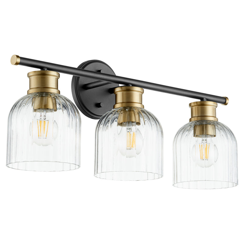 Quorum 510-3-6980 Three Light Vanity, Black w Aged Brass Finish - LightingWellCo