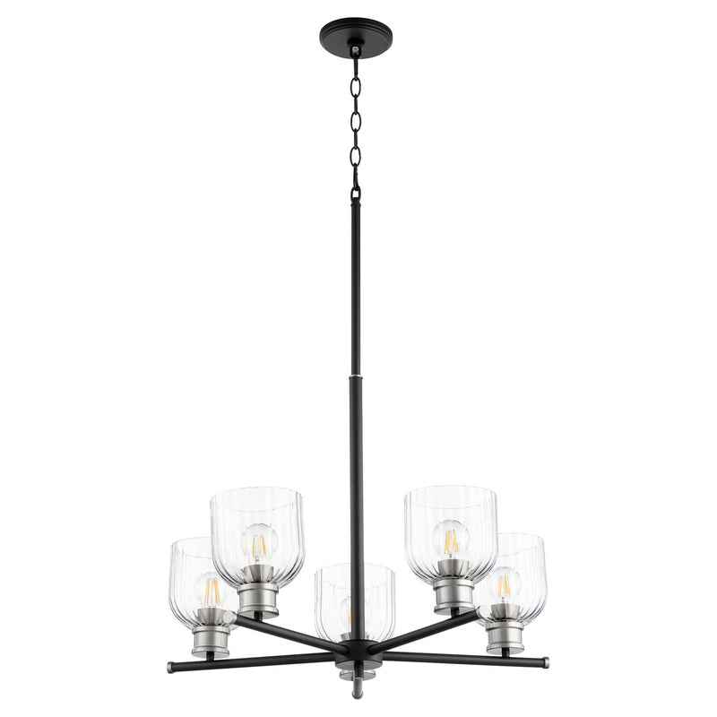 Quorum 610-5-6965 Five Light Chandelier, Black w Satin Nickel Finish - LightingWellCo