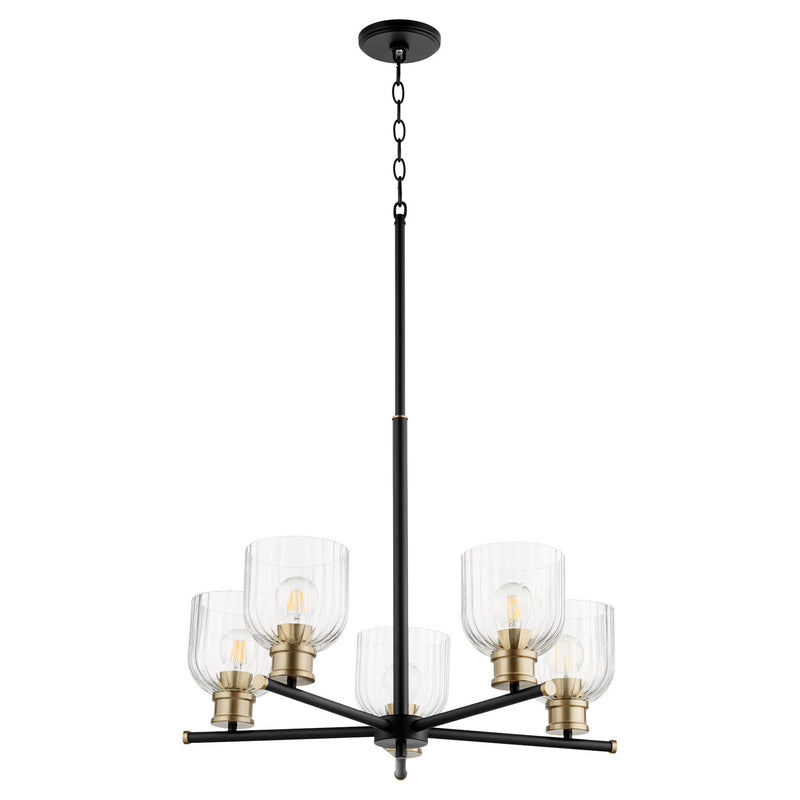 Quorum 610-5-6980 Five Light Chandelier, Black w Aged Brass Finish - LightingWellCo