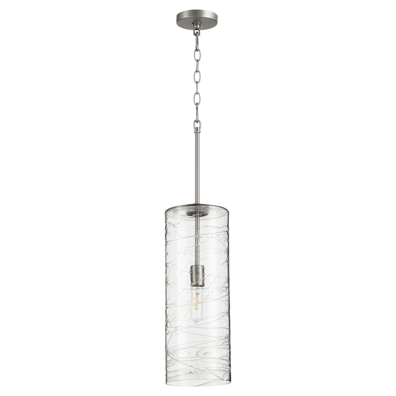 Quorum 8192-65 One Light Pendant, Satin Nickel w/ Textured Glass Finish - LightingWellCo