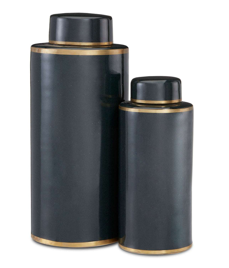 Currey and Company 1200-0413 Canister Set of 2, Dark Forest Green/Antique Brass Finish - LightingWellCo