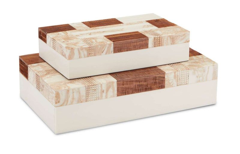 Currey and Company 1200-0446 Box Set of 2, Marble/Brown/Ivory/Natural Finish - LightingWellCo