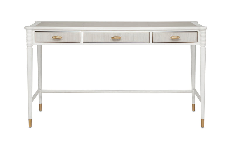 Currey and Company 3000-0190 Desk, Off White/Fog/Brass Finish - LightingWellCo