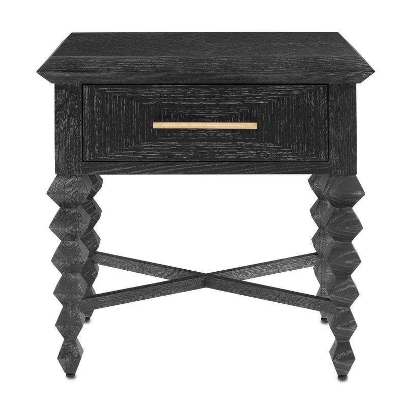 Currey and Company 3000-0197 Nightstand, Cerused Black/Brushed Brass Finish - LightingWellCo