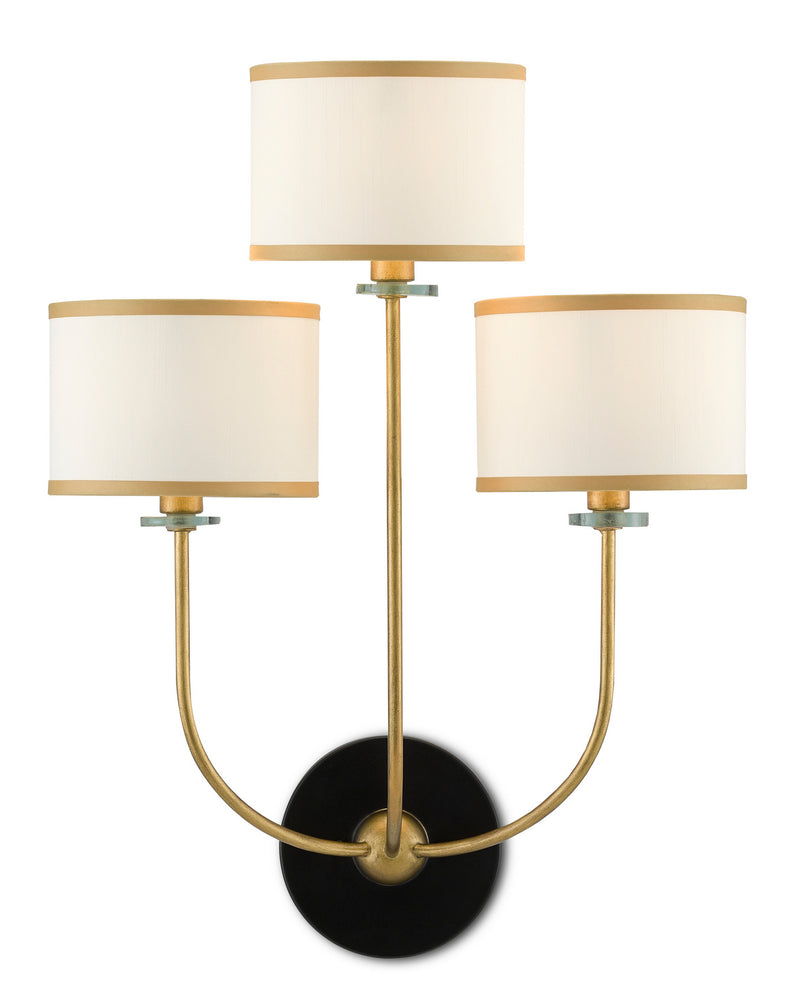 Currey and Company 5000-0192 Three Light Wall Sconce, Brass/Satin Black/White Finish - LightingWellCo