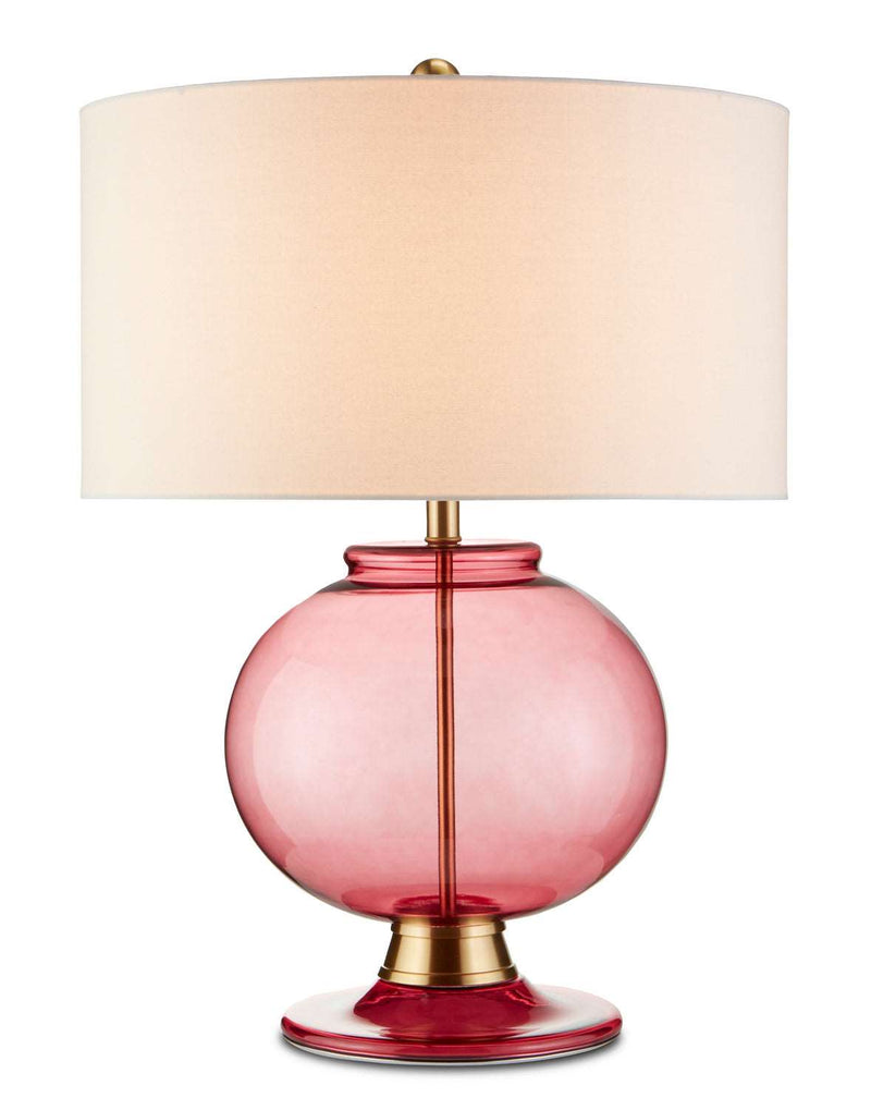 Currey and Company 6000-0717 One Light Table Lamp, Clear Red/Brass Finish - LightingWellCo