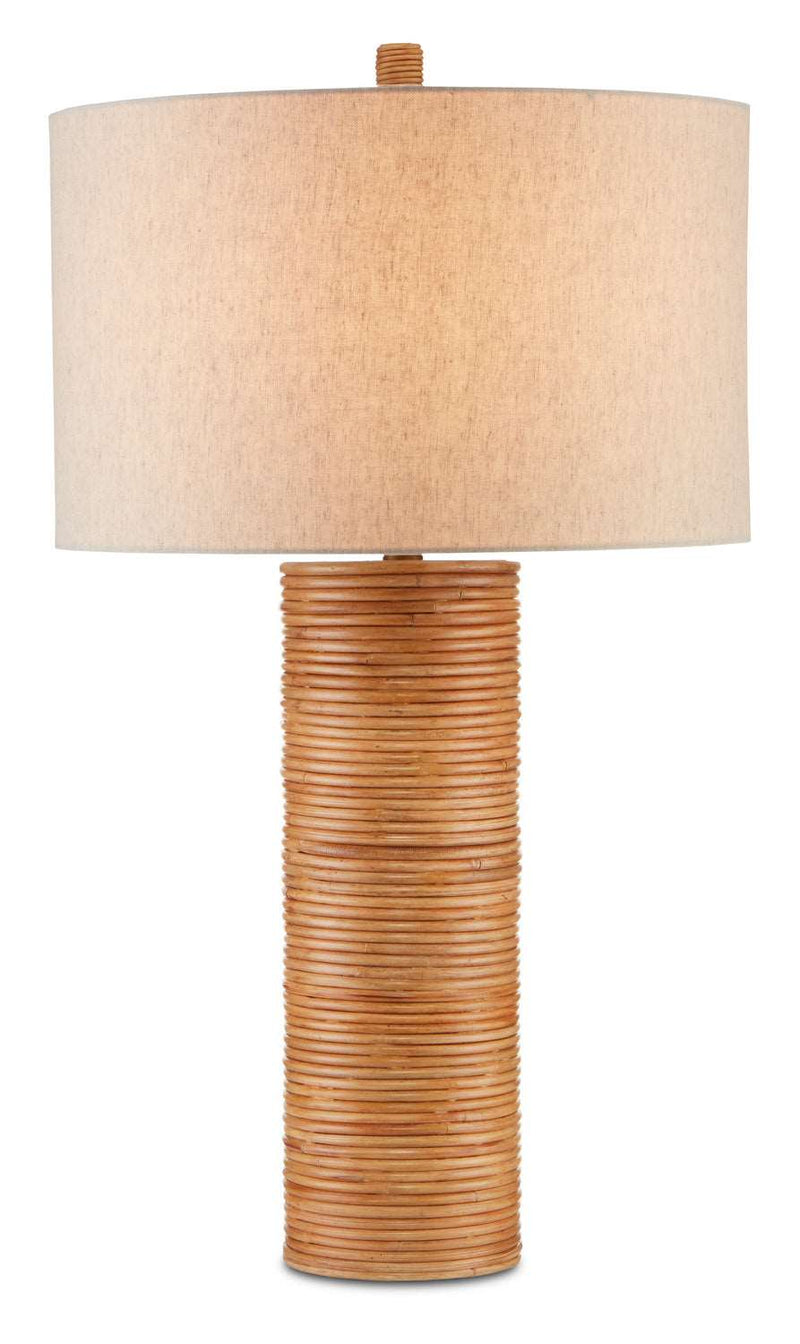 Currey and Company 6000-0735 One Light Table Lamp, Brass/Natural Rattan Finish - LightingWellCo