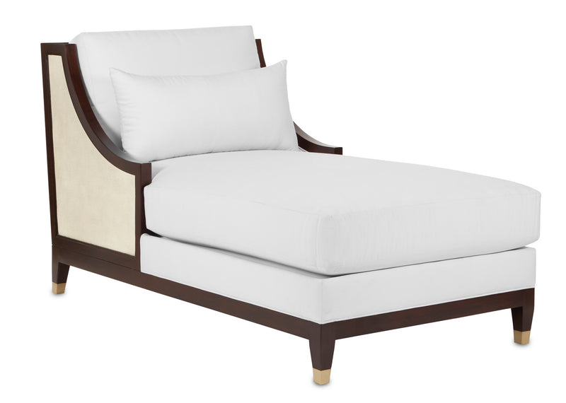 Currey and Company 7000-0441 Chaise, Ivory/Dark Walnut/Antique Brass Finish - LightingWellCo