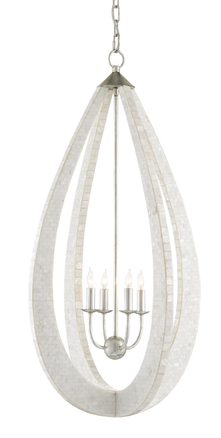 Currey and Company 9000-0769 Four Light Chandelier, White/Pearl/Silver Leaf Finish - LightingWellCo