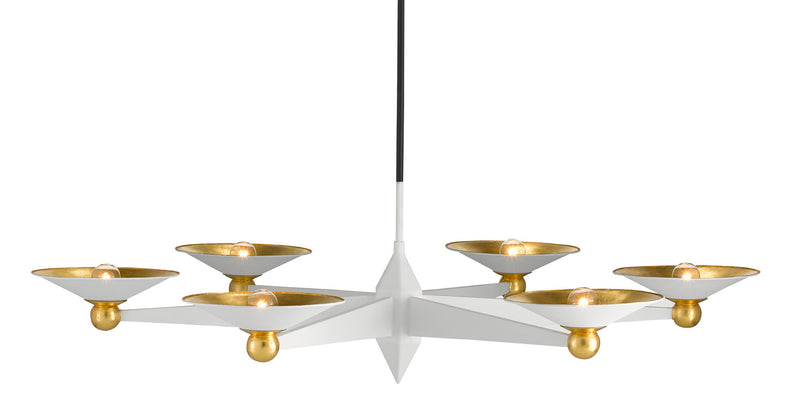 Currey and Company 9000-0796 Six Light Chandelier, Gesso White/Contemporary Gold Leaf Finish - LightingWellCo