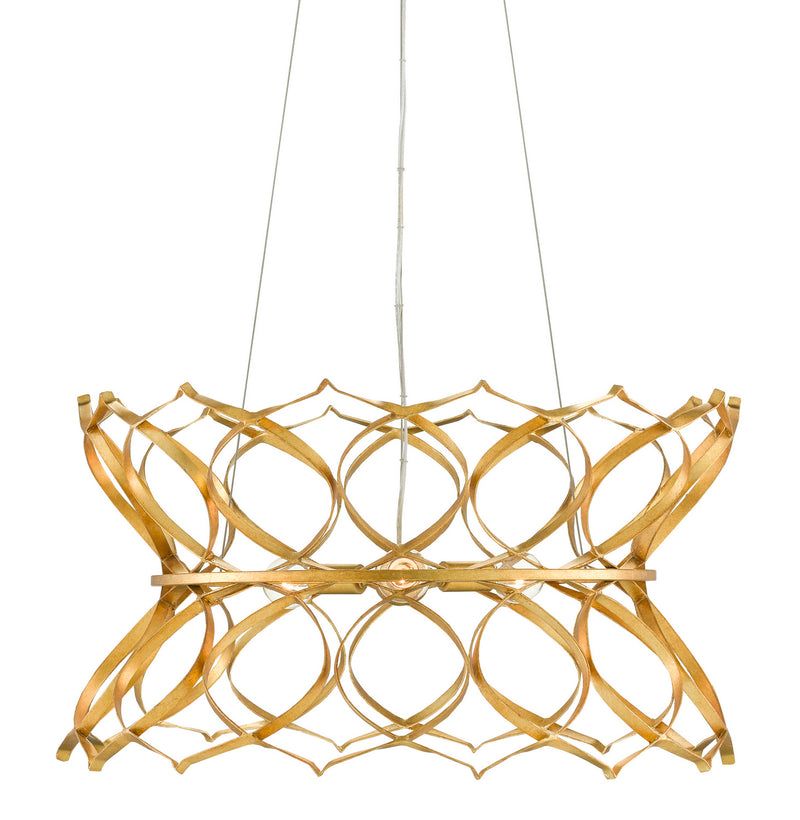 Currey and Company 9000-0799 Three Light Chandelier, Contemporary Gold Leaf Finish - LightingWellCo