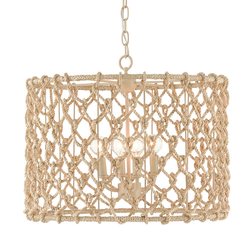 Currey and Company 9000-0803 Four Light Chandelier, Beige/Smokewood/Abaca Rope Finish - LightingWellCo