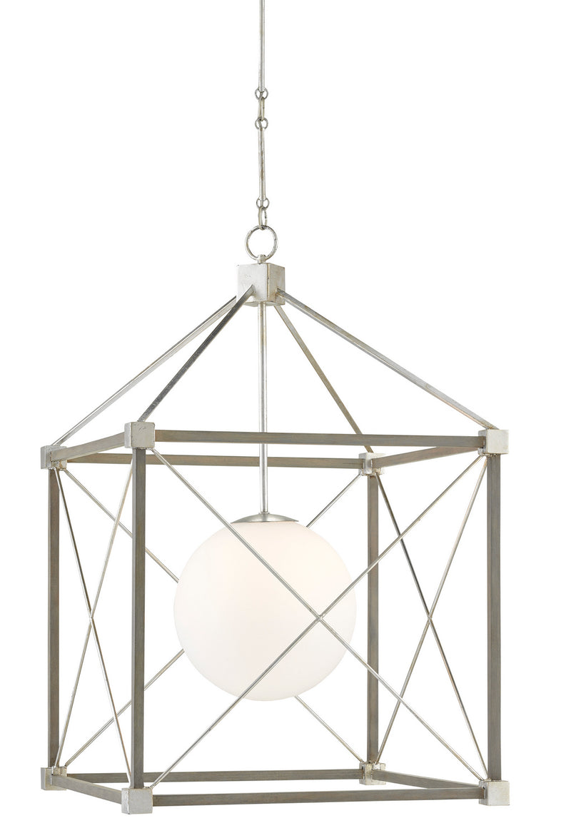 Currey and Company 9000-0808 One Light Chandelier, Contemporary Silver Leaf/Chateau Finish - LightingWellCo