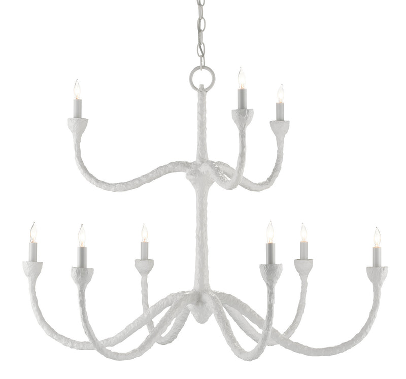 Currey and Company 9000-0822 Nine Light Chandelier, White Paper Mache/Painted Gesso White Finish - LightingWellCo