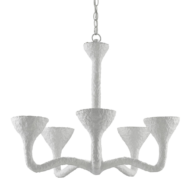 Currey and Company 9000-0823 Five Light Chandelier, White Paper Mache/Painted Gesso White Finish - LightingWellCo