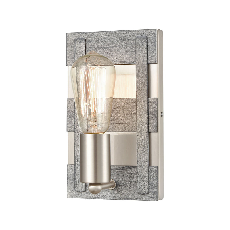 ELK Home 33451/1 One Light Vanity, Weathered Driftwood, Satin Nickel Finish - At LightingWellCo