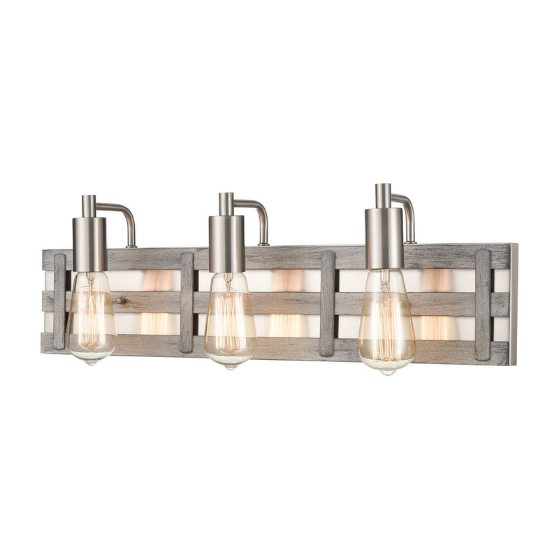 ELK Home 33453/3 Three Light Vanity, Weathered Driftwood, Satin Nickel Finish - At LightingWellCo