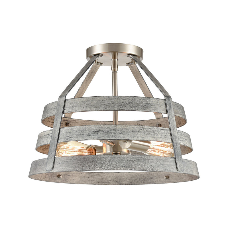 ELK Home 33456/2 Two Light Semi Flush Mount, Weathered Driftwood, Satin Nickel Finish - At LightingWellCo