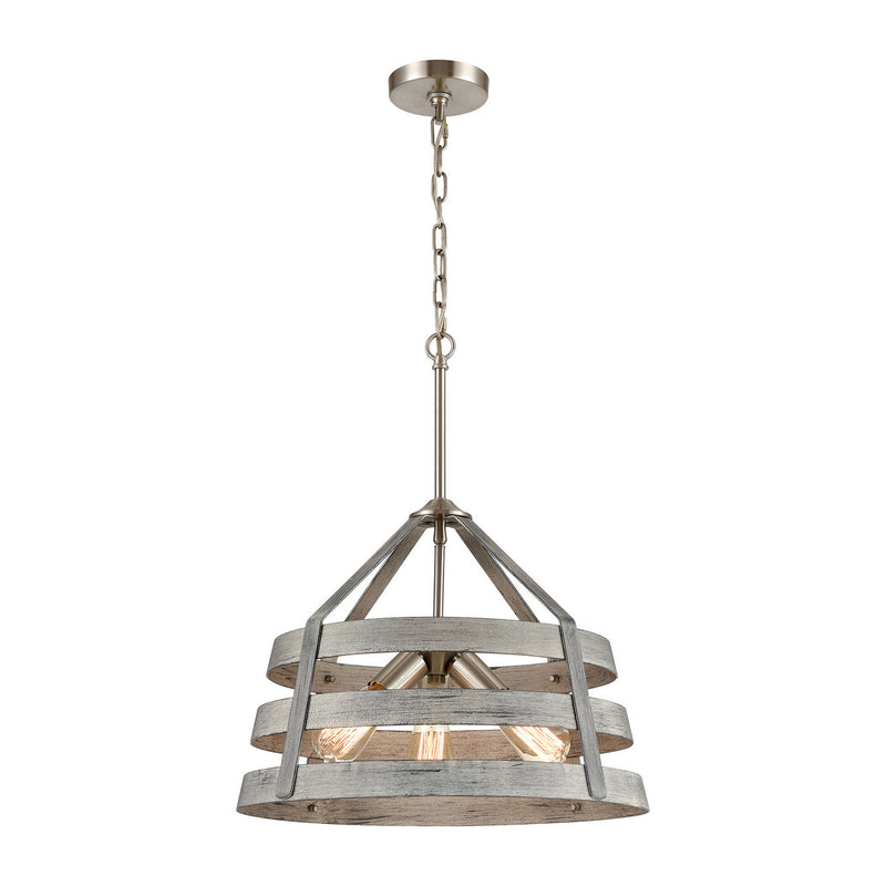 ELK Home 33457/3 Three Light Chandelier, Weathered Driftwood, Satin Nickel Finish - At LightingWellCo