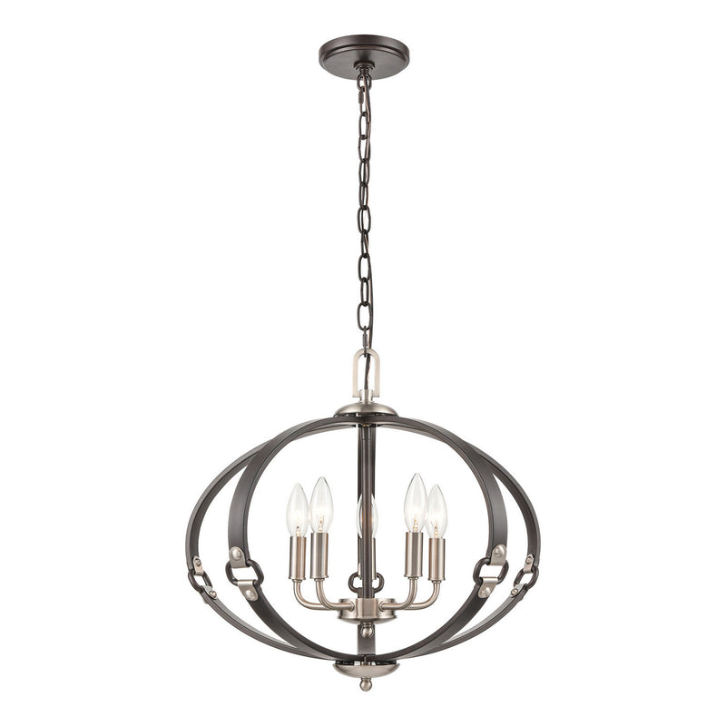 ELK Home 83449/5 Five Light Chandelier, Espresso Brown, Satin Nickel Finish - At LightingWellCo