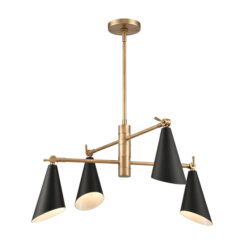 ELK Home 89216/4 Four Light Chandelier, Natural Brass, Matte Black Finish - At LightingWellCo