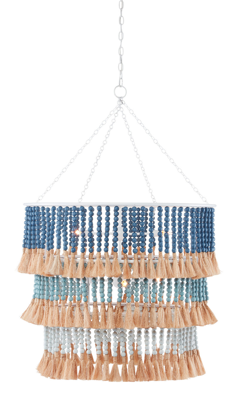 Currey and Company 9000-0830 Seven Light Chandelier, Sugar White/Mist Blue/Demin Blue/Natural Rope Finish-LightingWellCo