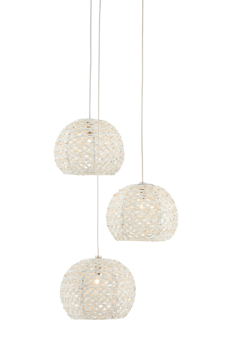 Currey and Company 9000-0910 Three Light Pendant, White/Painted Silver Finish-LightingWellCo