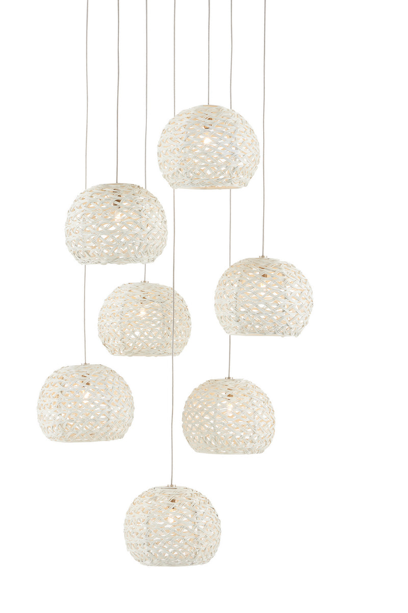 Currey and Company 9000-0911 Seven Light Pendant, White/Painted Silver Finish-LightingWellCo