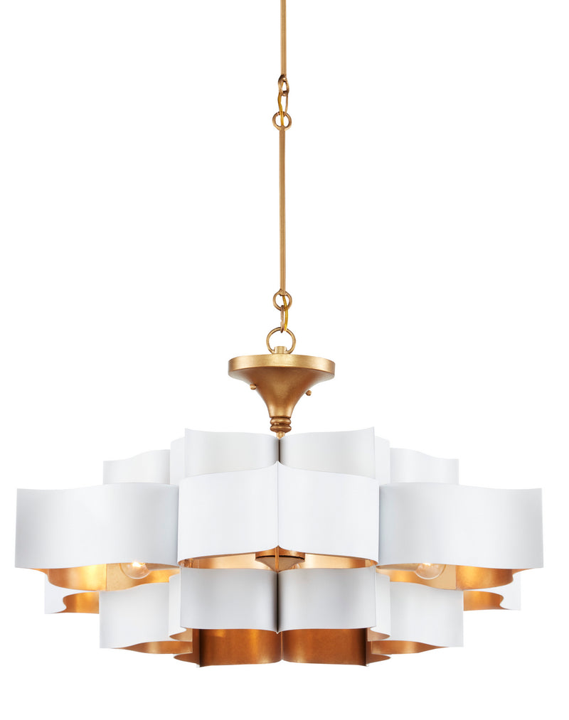 Currey and Company 9000-0857 Six Light Chandelier, Sugar White/Comtemoprary Gold Leaf Finish-LightingWellCo